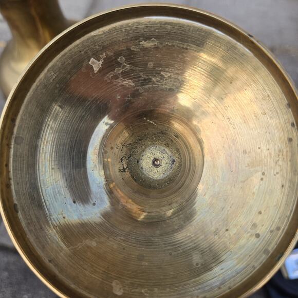 Brass Floral Etched Vases Scalloped Rims - Picture 5 of 8